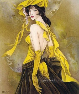 Feng cj Chinese girl in yellow Oil Paintings